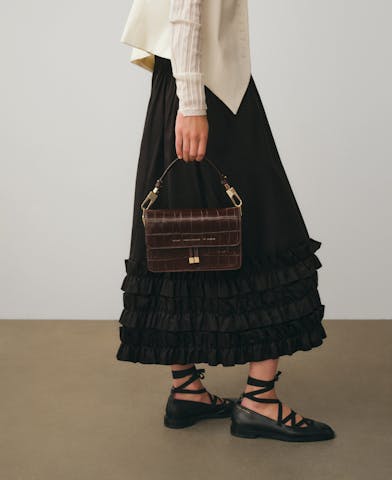 Shoulder Bag “glossy brown crocodile”