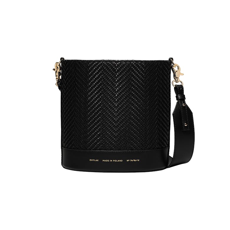 Cylinder Bag “black woven leather”