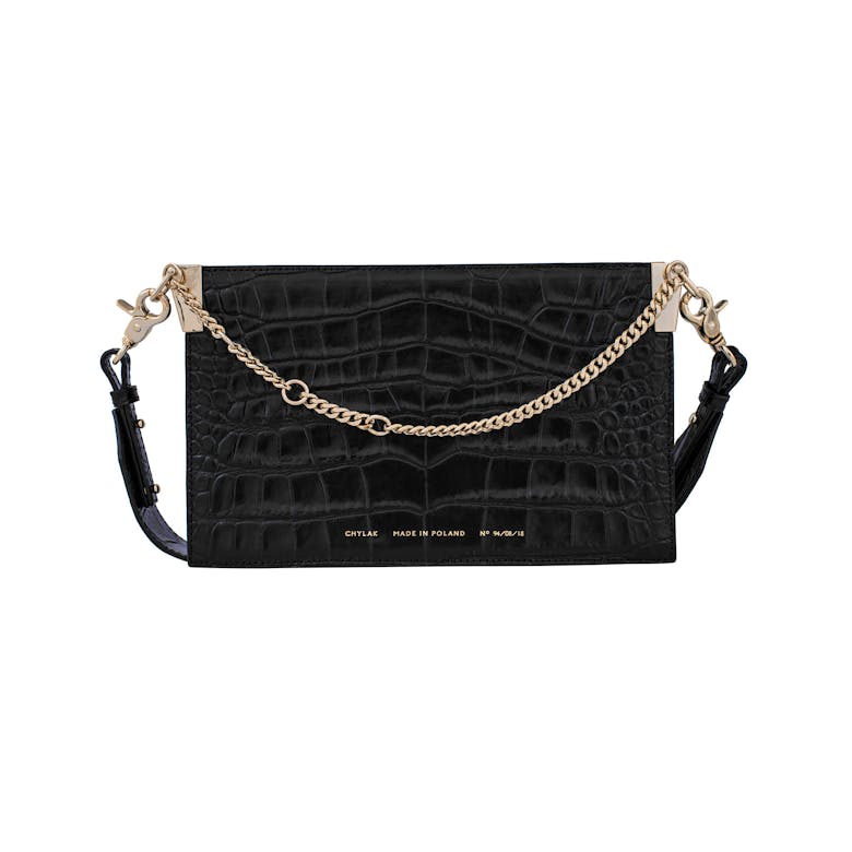 Chain Bag “glossy black crocodile”