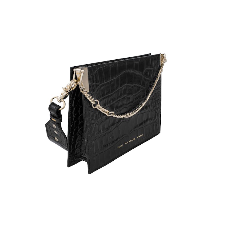 Chain Bag “glossy black crocodile”