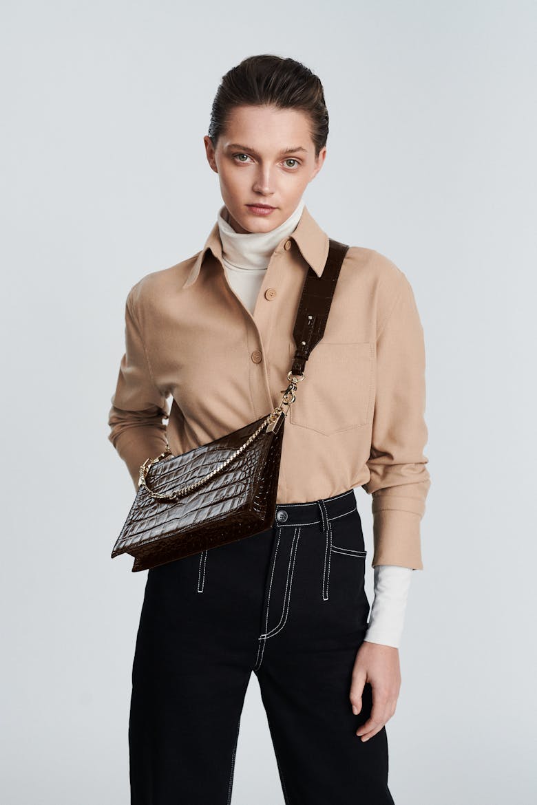 Torebka z Łańcuszkiem „brązowy błyszczący krokodyl”