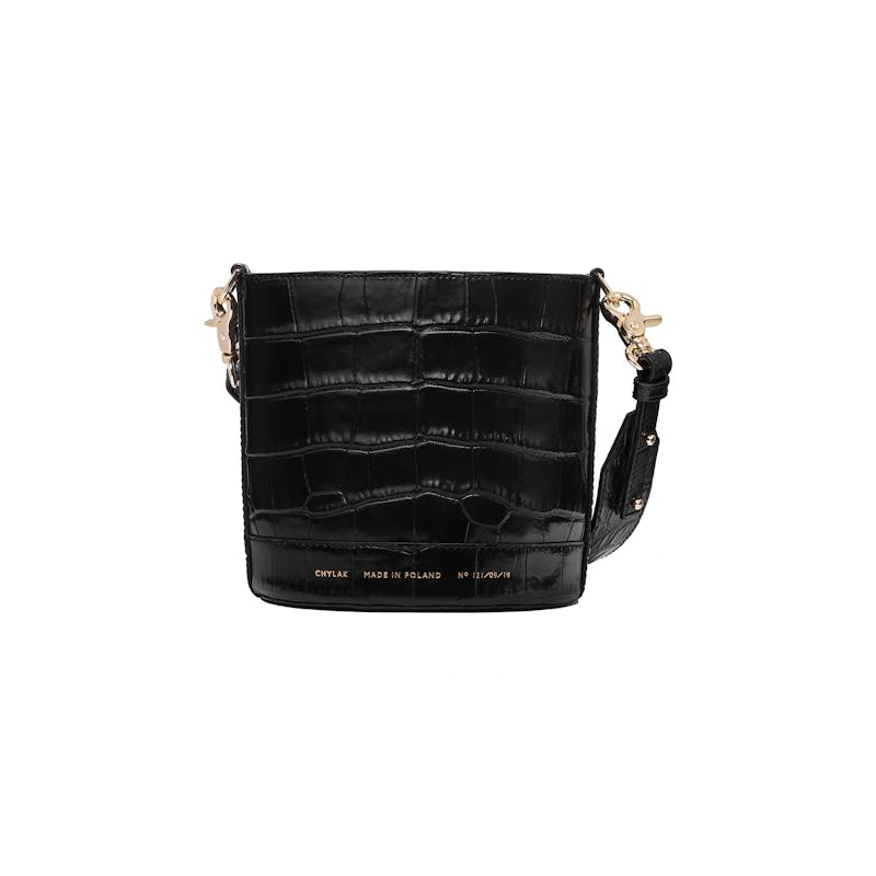 Mini Cylinder Bag “glossy black crocodile” - Chylak