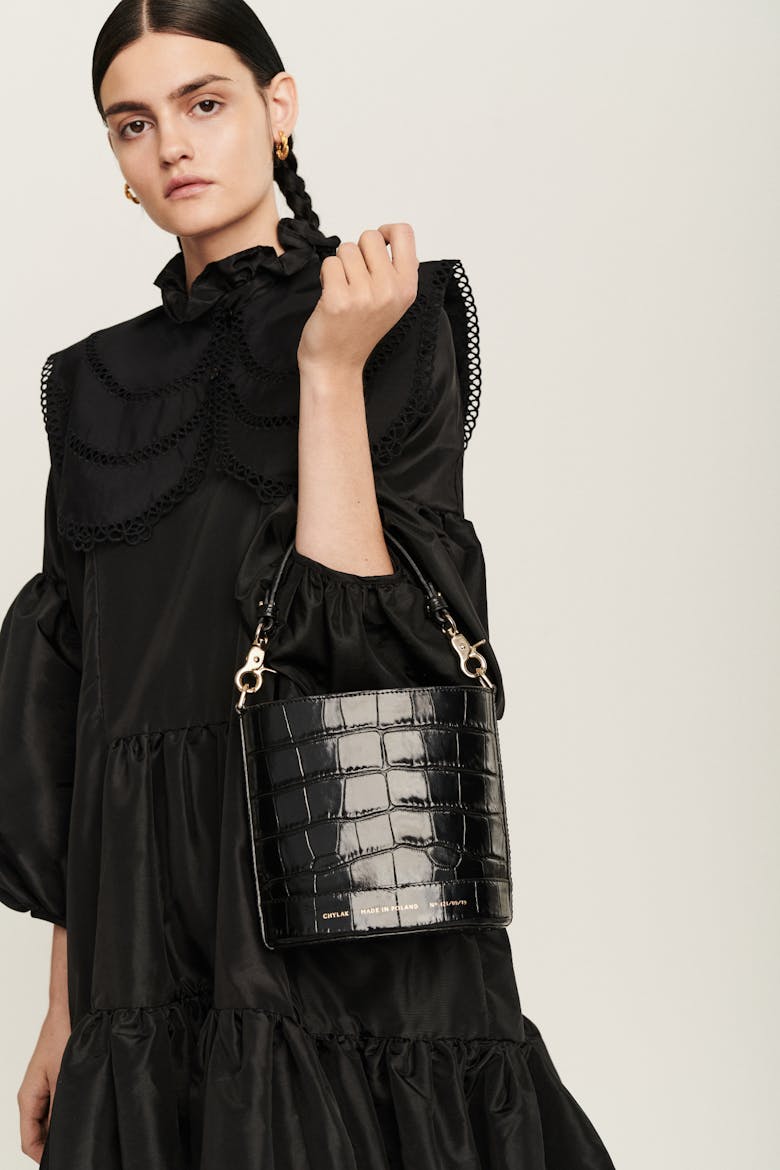 Mini Cylinder Bag “glossy black crocodile”
