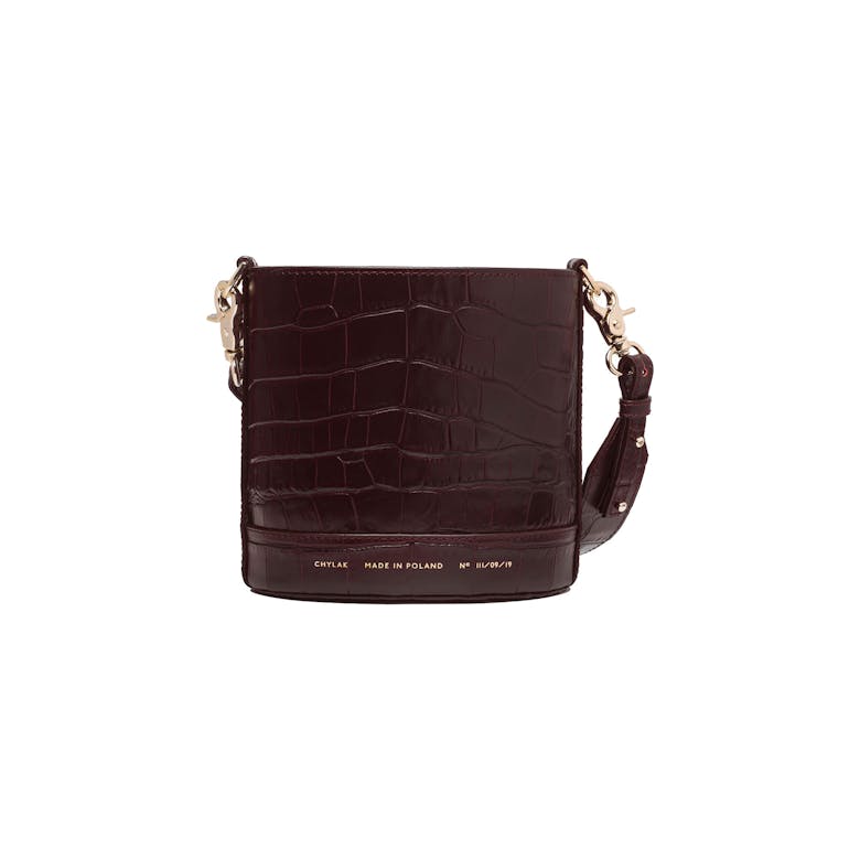 Mini Cylinder Bag “glossy burgundy crocodile”