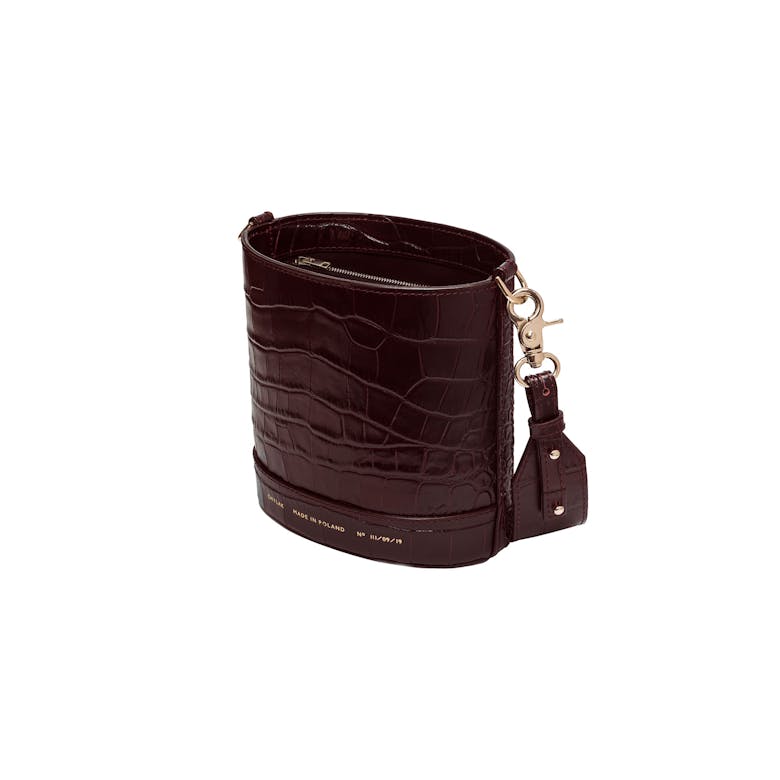 Mini Cylinder Bag “glossy burgundy crocodile”