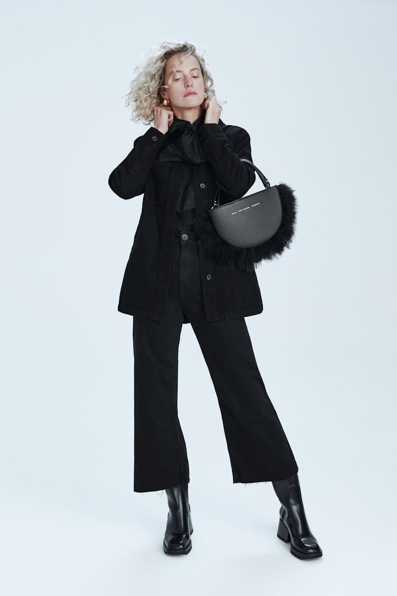 Feathered Mini Half Moon Bag Black