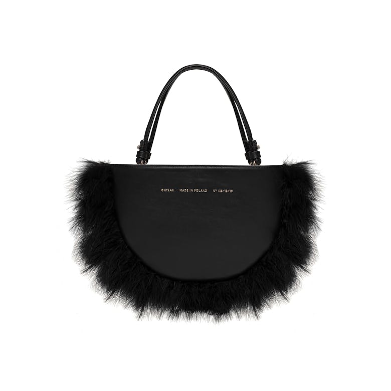 Feathered Mini Half Moon Bag Black