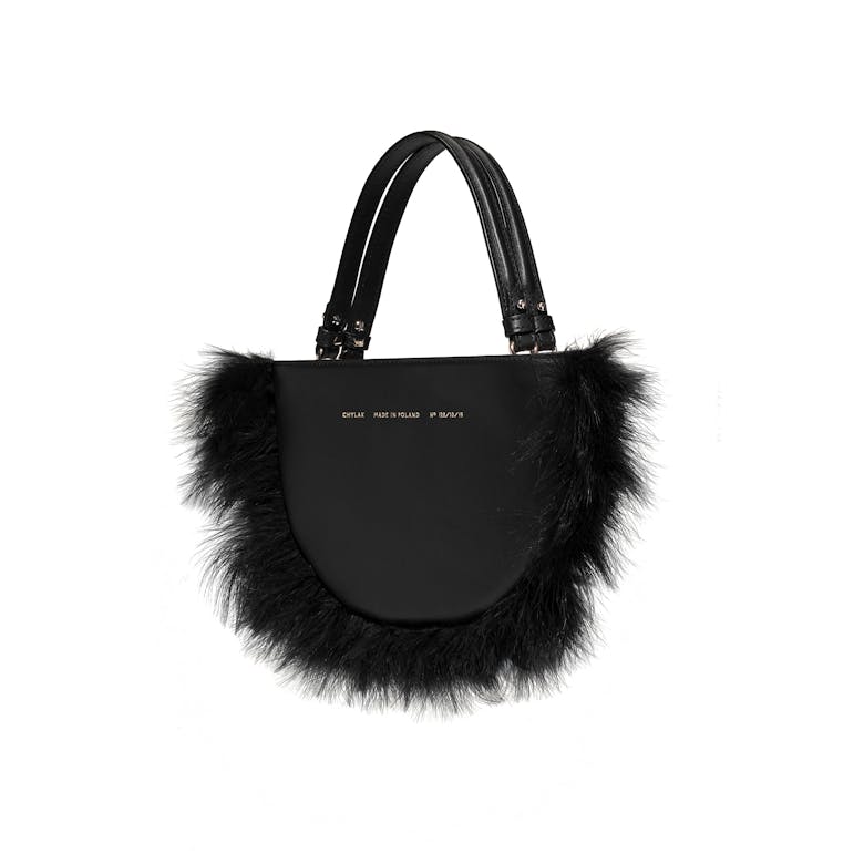 Feathered Mini Half Moon Bag Black