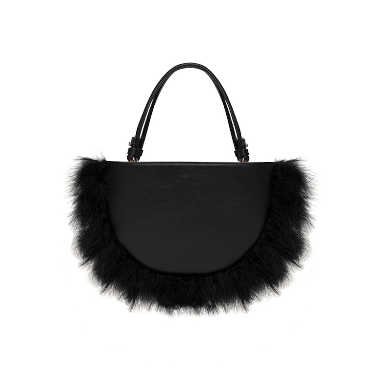 Feathered Mini Half Moon Bag Black