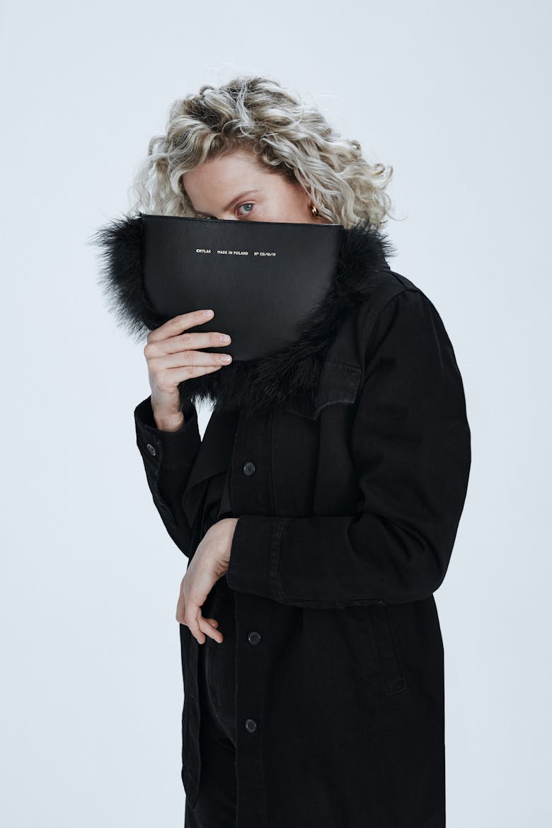 Feathered Mini Half Moon Bag Black