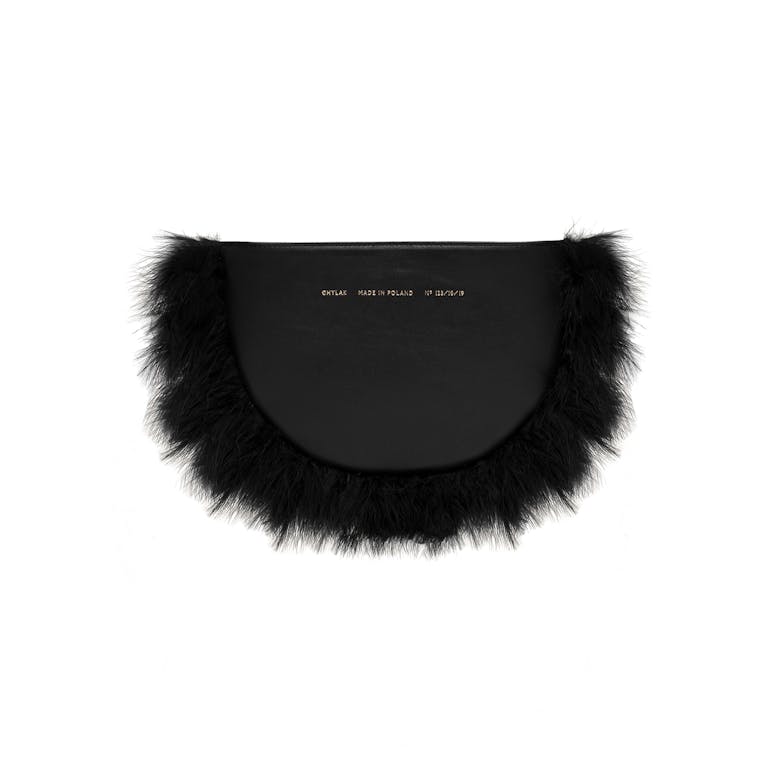 Feathered Mini Half Moon Bag Black