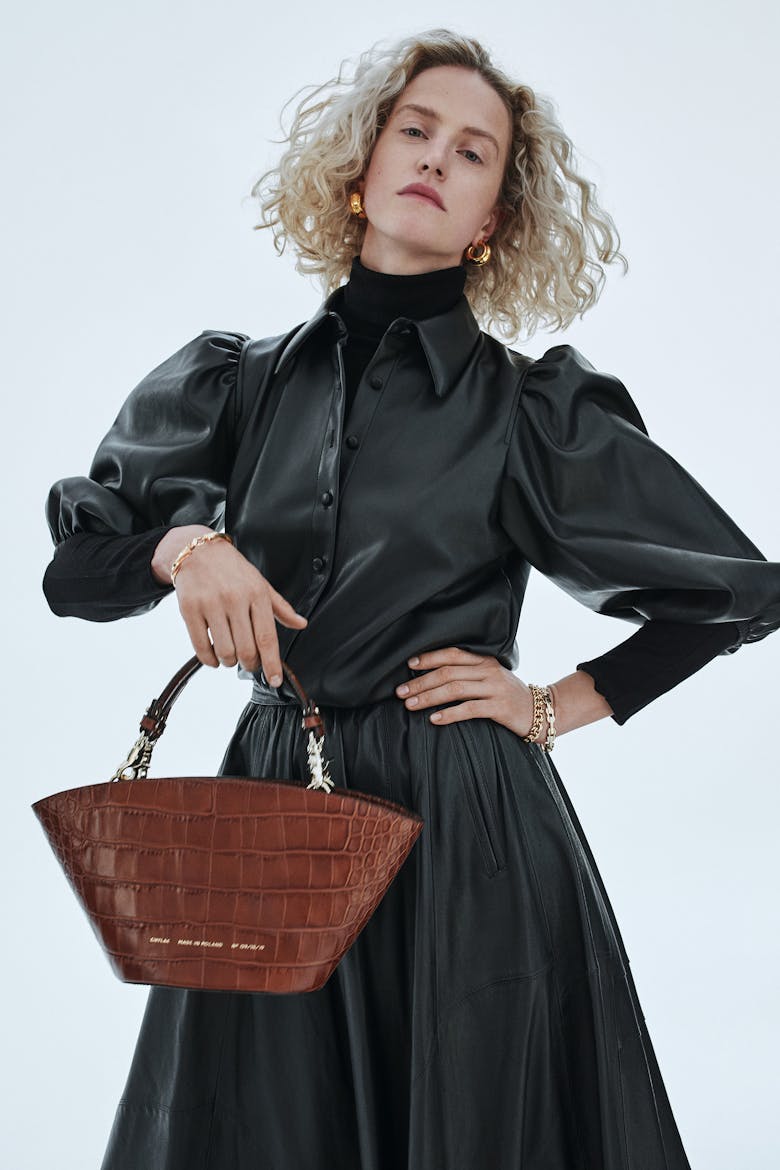 Small Basket Bag “glossy caramel crocodile”