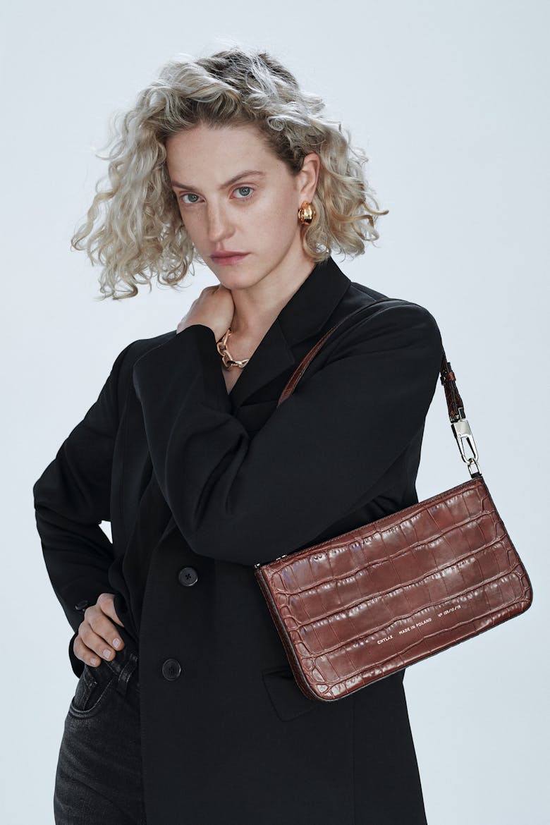 Underarm Bag “glossy caramel crocodile”