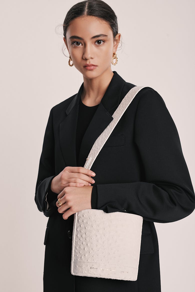 Mini Cylinder Bag “white ostrich”