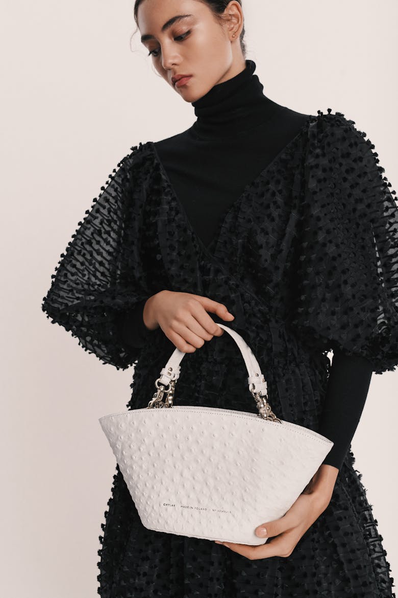 Small Basket Bag “white ostrich”