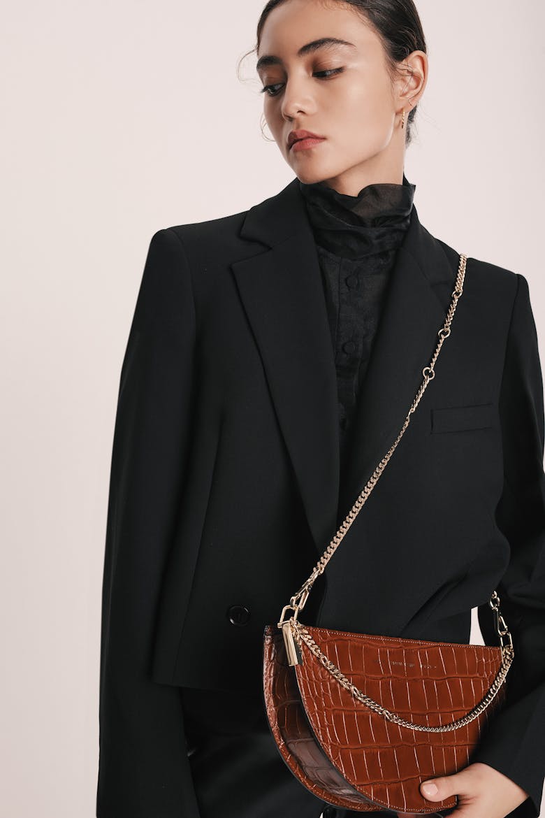 Wide Saddle Bag “glossy caramel crocodile”