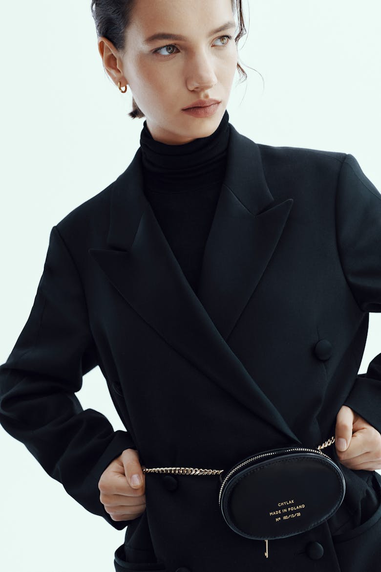 Mini Elipsa „czarna błyszcząca skóra”  