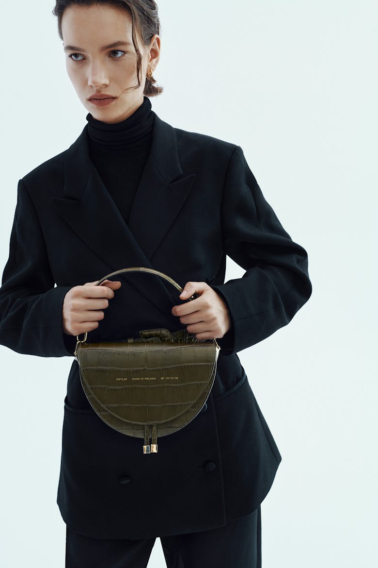 Torebka Półksiężyc „oliwkowy krokodyl”