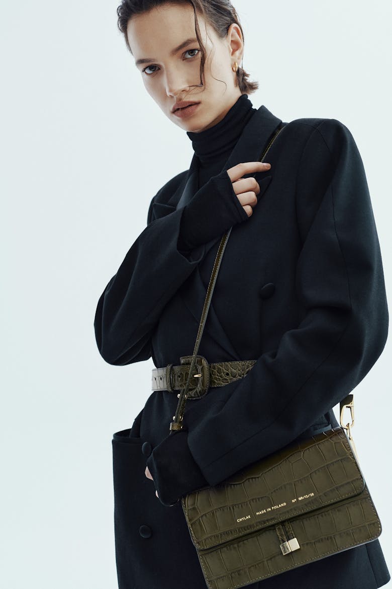  Pasek ze Skórzaną Klamrą „oliwkowy krokodyl”