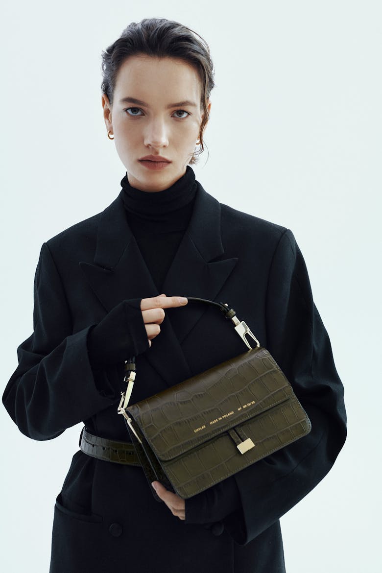 Klasyczna Torebka na Ramię „oliwkowy krokodyl” 