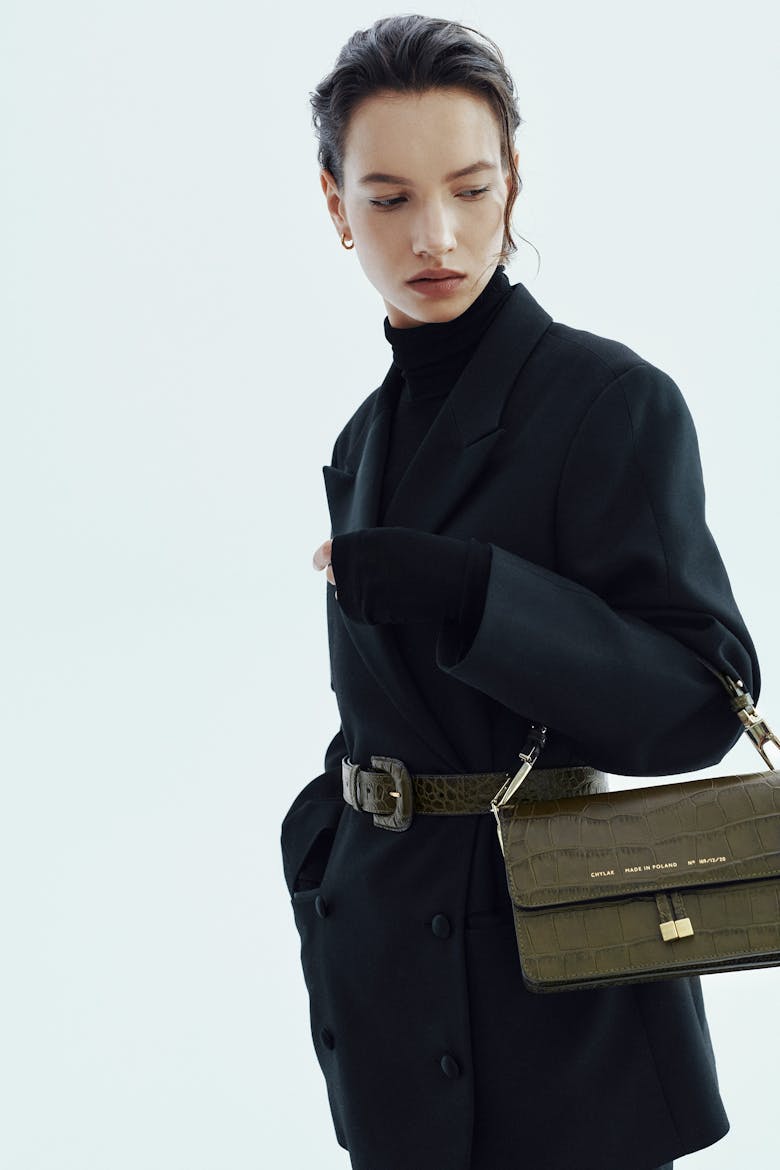 Klasyczna Torebka na Ramię „oliwkowy krokodyl” 