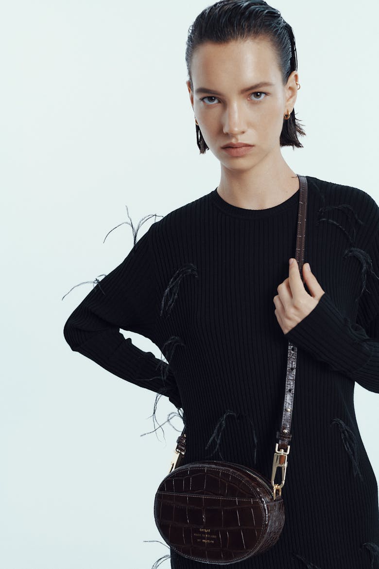 Ellipse Shoulder Bag “glossy brown crocodile”