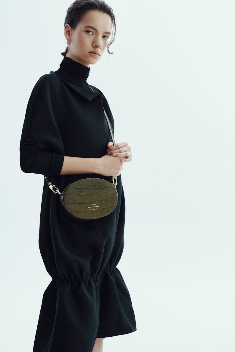 Ellipse Shoulder Bag “olive crocodile“