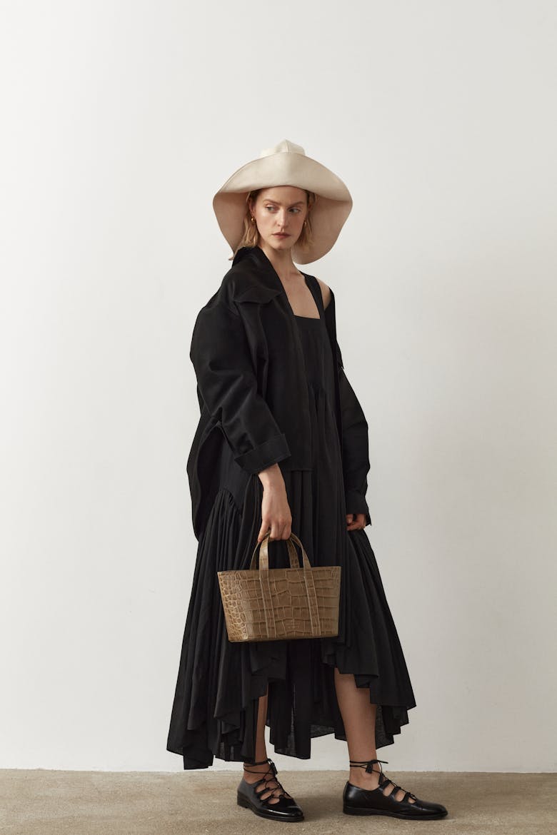 Leather Boat Tote Bag “beige crocodile”