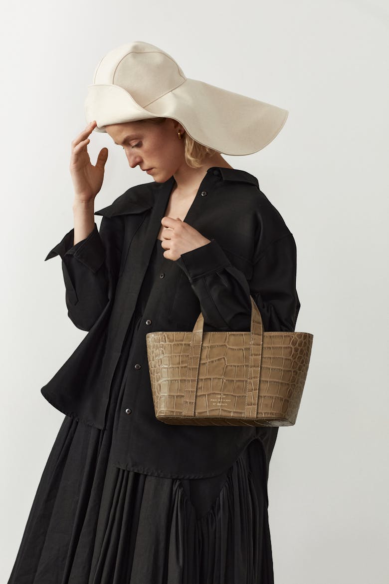 Leather Boat Tote Bag “beige crocodile”