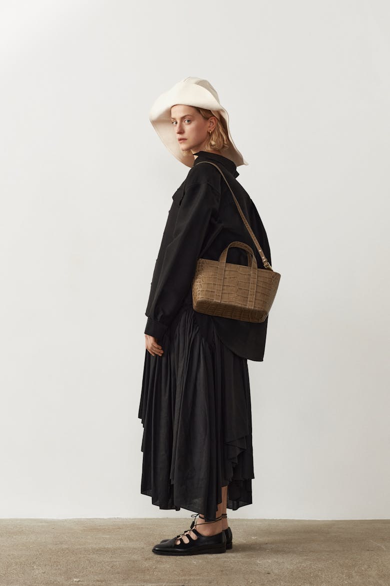 Leather Boat Tote Bag “beige crocodile”