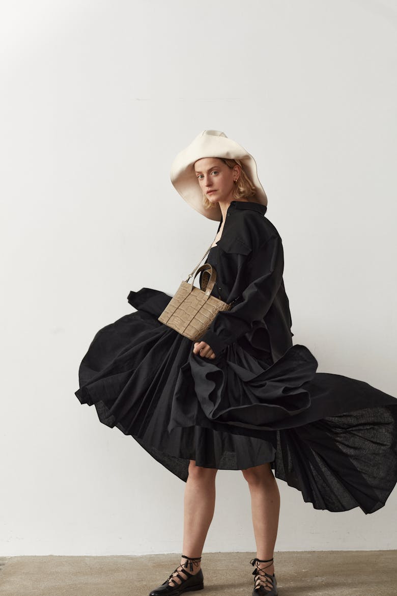 Leather Boat Tote Bag “beige crocodile”