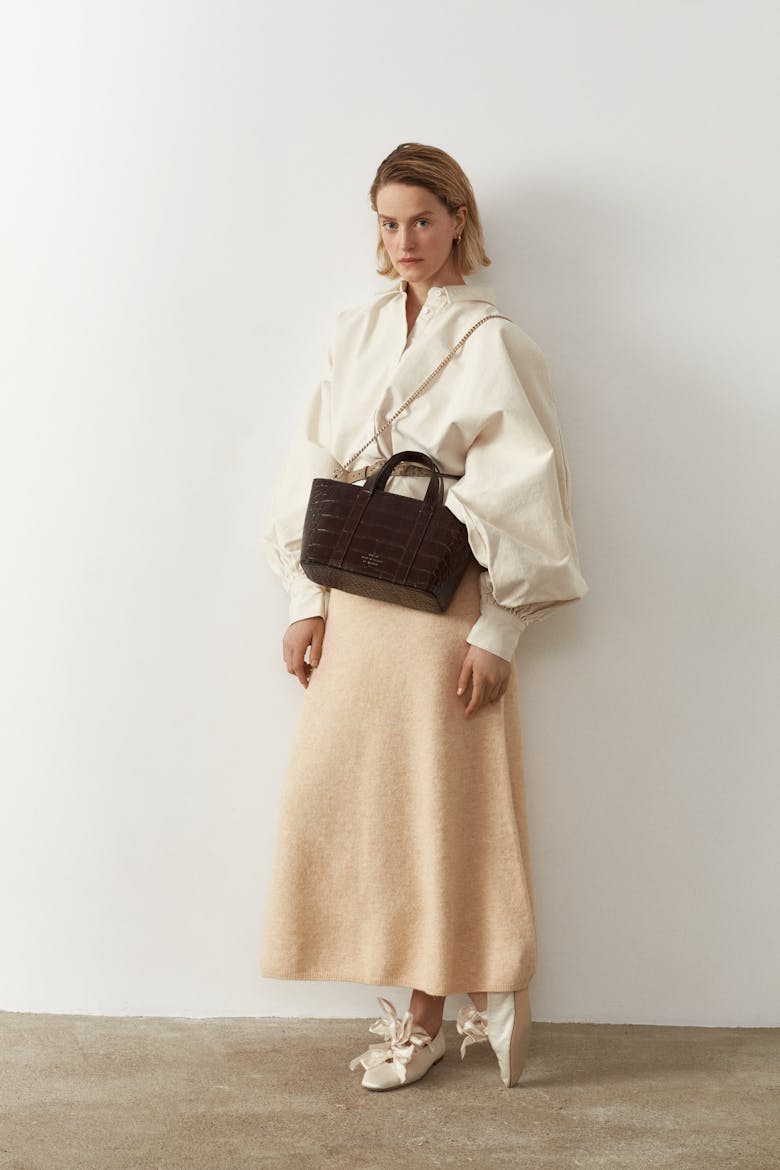 Leather Boat Tote Bag “glossy brown crocodile”