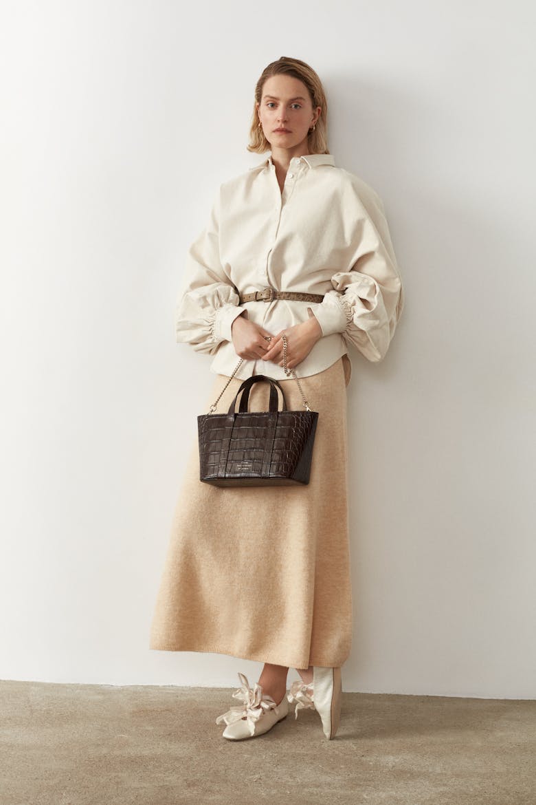 Leather Boat Tote Bag “glossy brown crocodile”