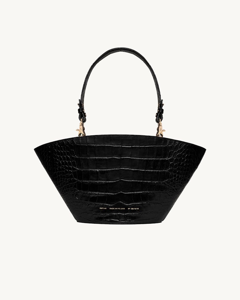 Big Basket Bag “glossy black crocodile”