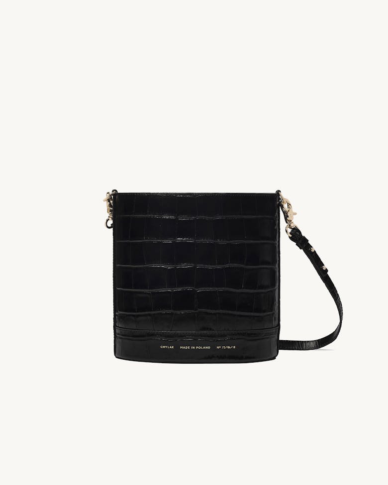 Cylinder Bag “glossy black crocodile”