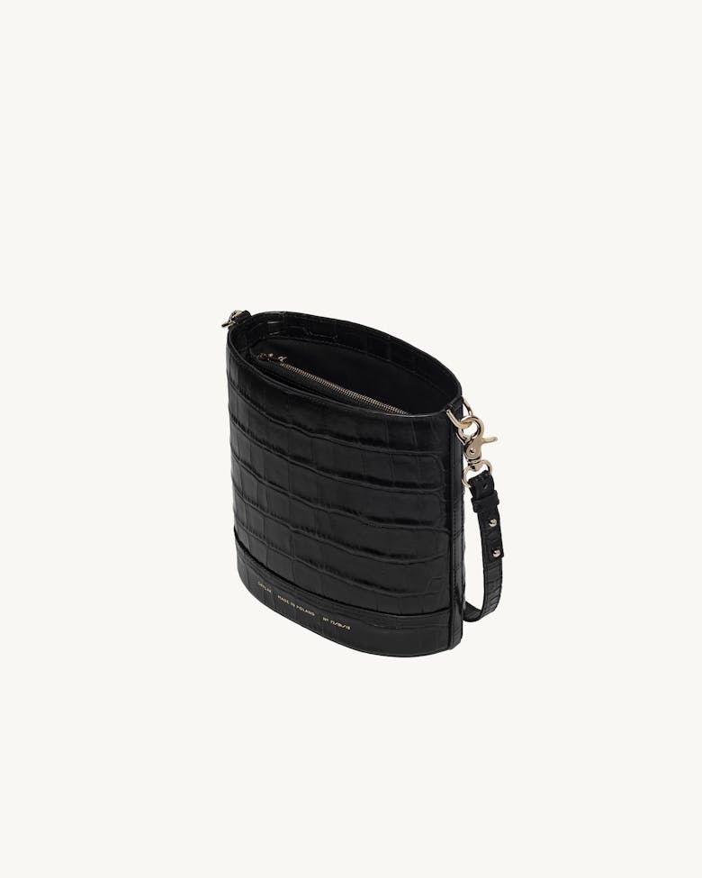 Cylinder Bag “glossy black crocodile”
