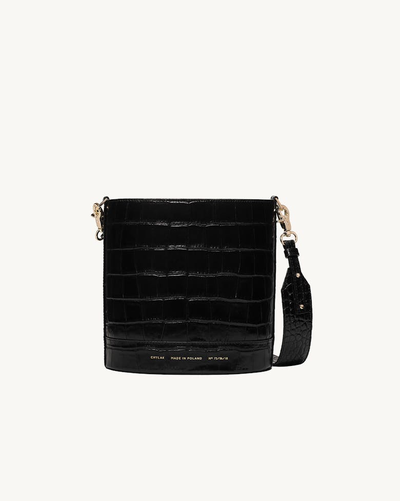 Cylinder Bag “glossy black crocodile”