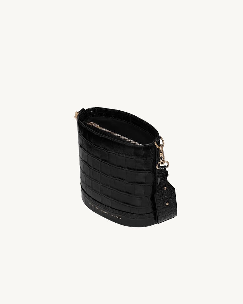 Cylinder Bag “glossy black crocodile”