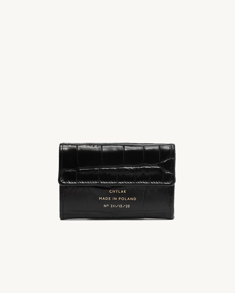 Double Flap Wallet “glossy black crocodile”