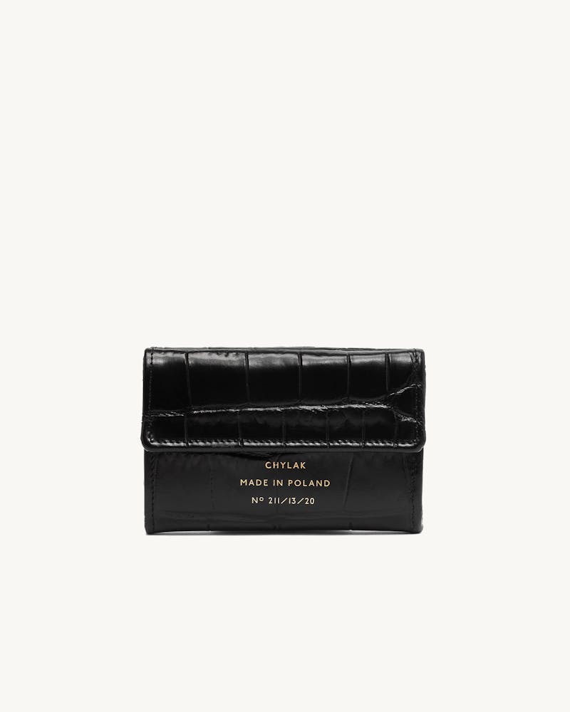 Double Flap Wallet “glossy black crocodile” #1