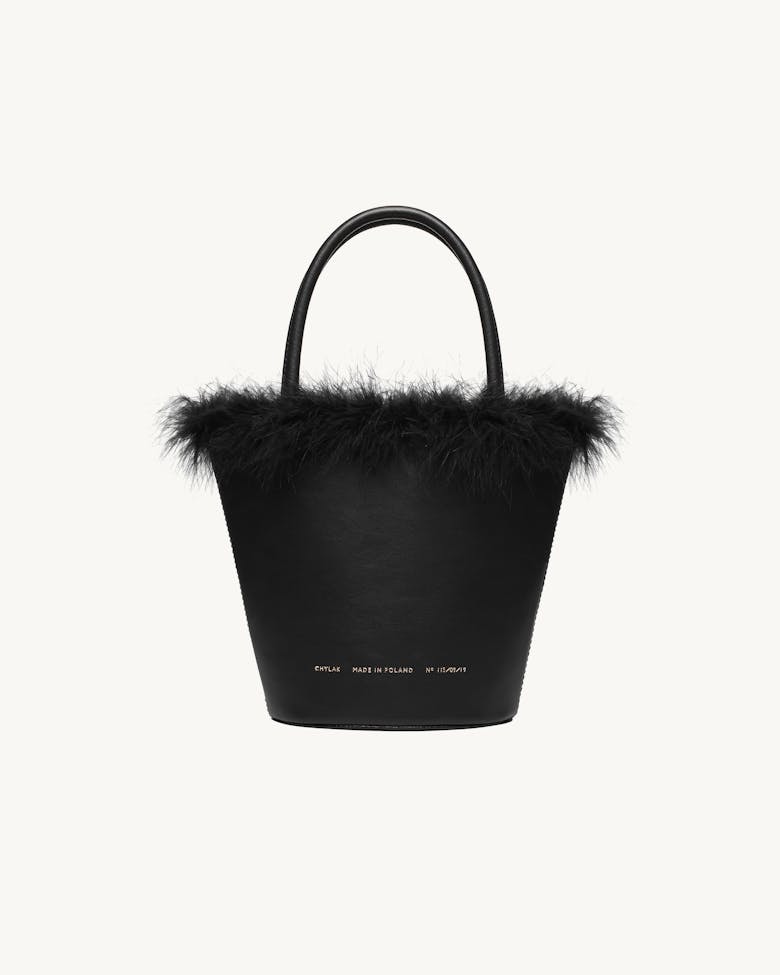 Feathered Small Bucket Bag Black