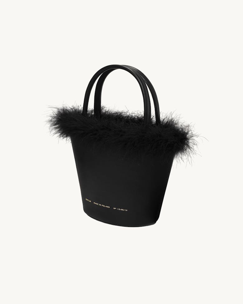 Feathered Small Bucket Bag Black