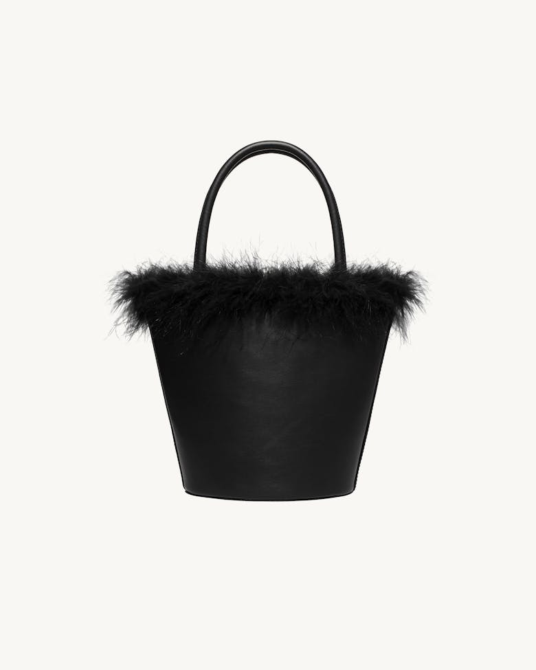 Feathered Small Bucket Bag Black