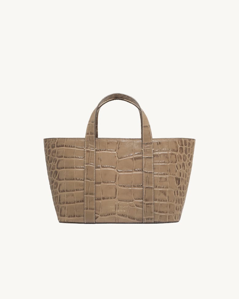 Leather Boat Tote Bag “beige crocodile”
