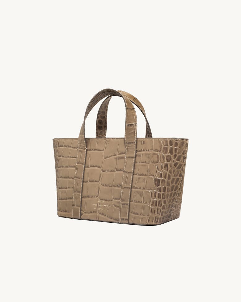 Leather Boat Tote Bag “beige crocodile”