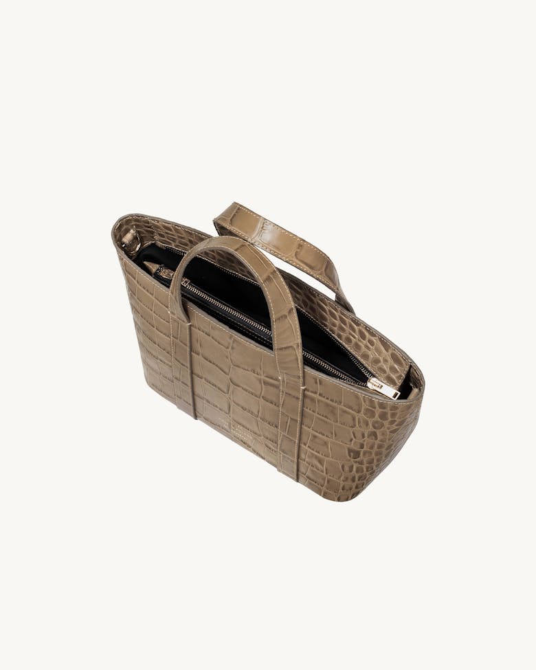 Leather Boat Tote Bag “beige crocodile”
