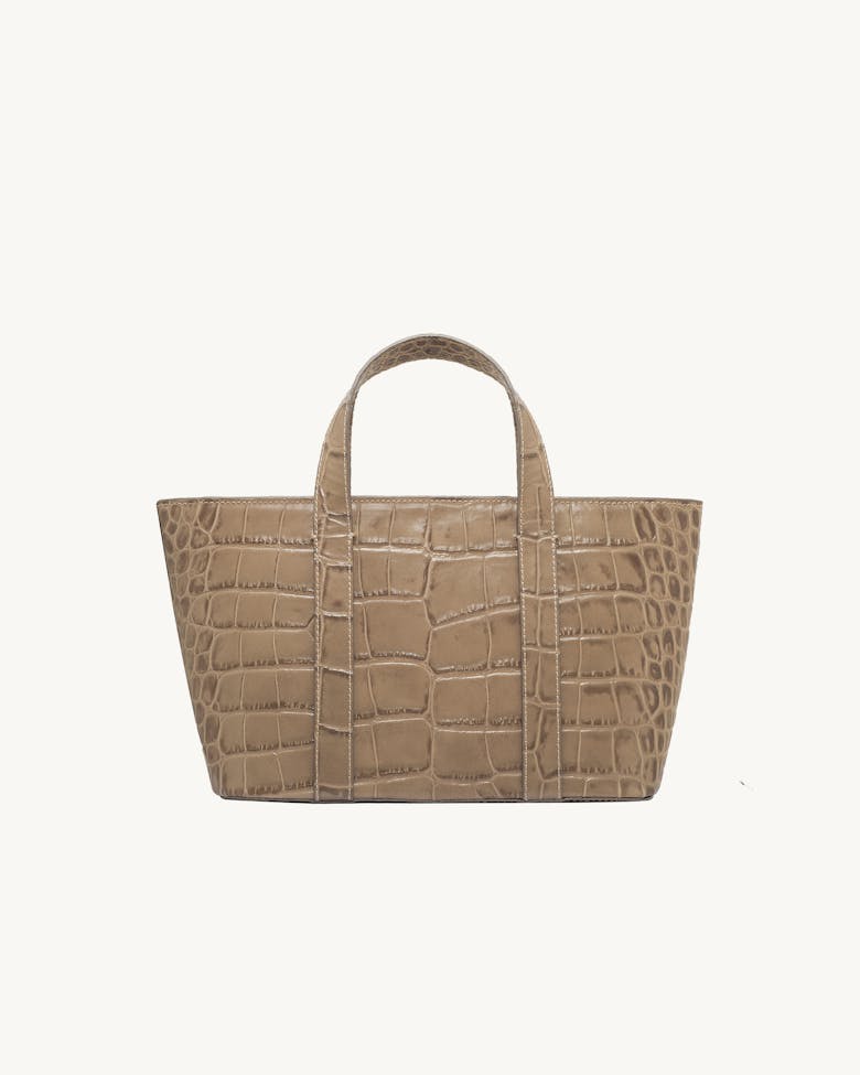 Leather Boat Tote Bag “beige crocodile”