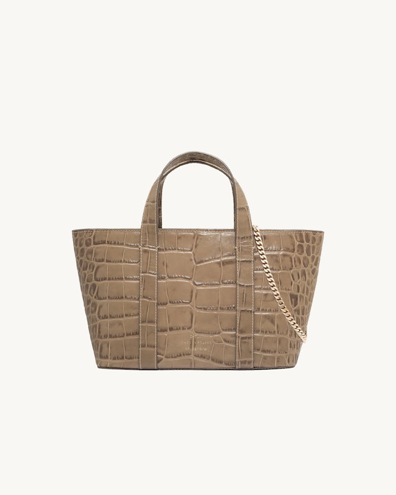 Leather Boat Tote Bag “beige crocodile”
