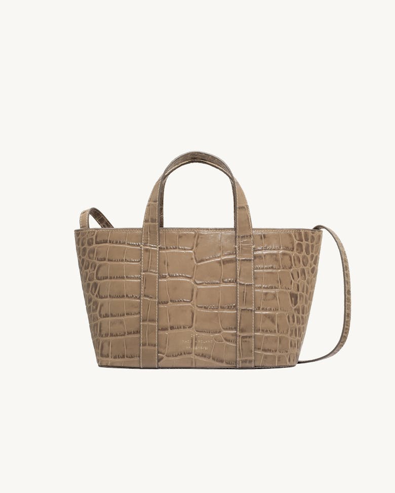 Leather Boat Tote Bag “beige crocodile”
