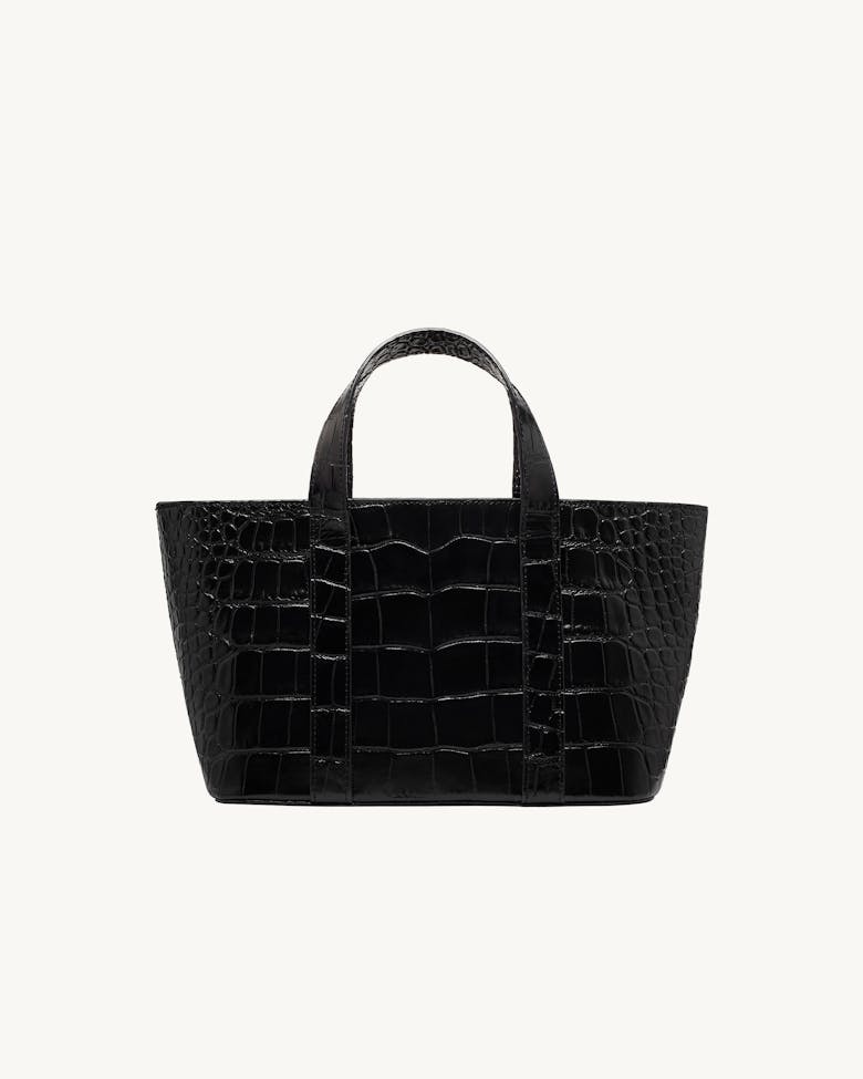 Leather Boat Tote Bag “glossy black crocodile”